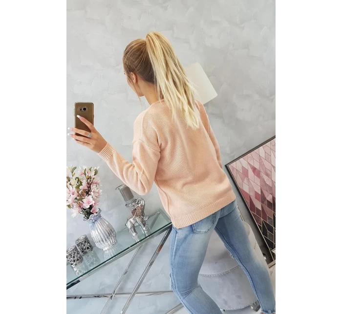 Sveter s výstrihom do V, púdrovo ružový