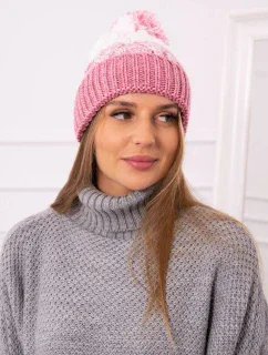 Dámska čiapka s brmbolcom Abigail K326 powder pink+ecru