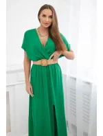 Dlhé šaty s ozdobným pásom zelené