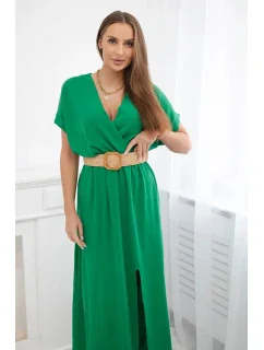 Dlhé šaty s ozdobným pásom zelené