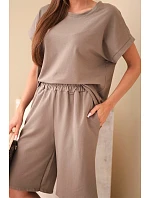 Dámský bavlněný komplet tričko s krátkým rukávem a šortky s gumou v pase fango