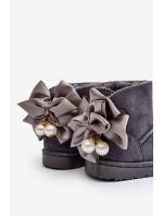 Dětské Teplé Sněhule S mašlí Šedé model 21569900 - Boto Dětské Teplé Sněhule S mašlí Šedé model 21569900 - Boto