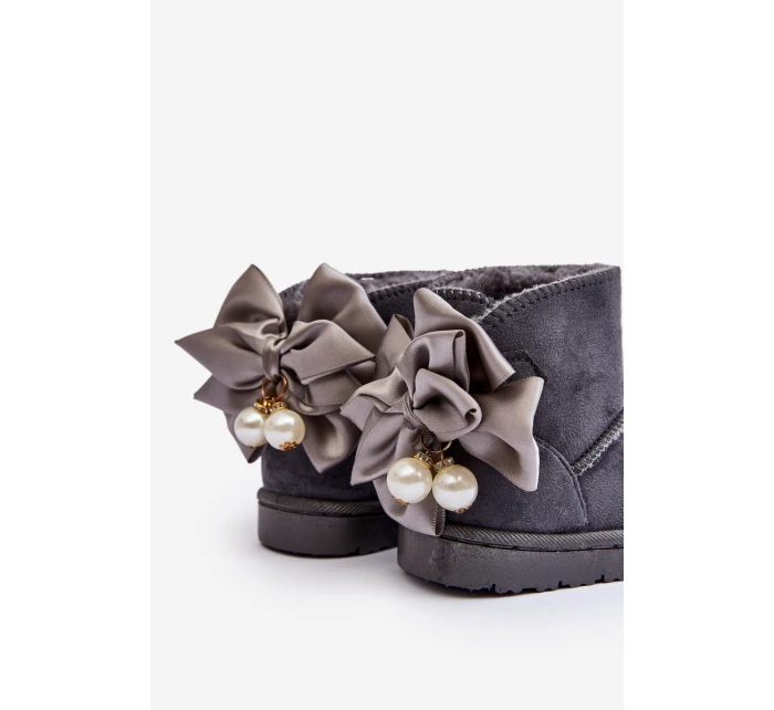 Dětské Teplé Sněhule S mašlí Šedé model 21569900 - Boto Dětské Teplé Sněhule S mašlí Šedé model 21569900 - Boto