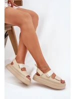 Dámské sandály na platformě se suchým zipem béžové model 21696233 - Boto