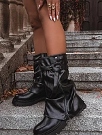 Kozaki Damskie Z Wywiniętą Cholewką Do Połowy Łydki Z Paskiem Czarne Darisa