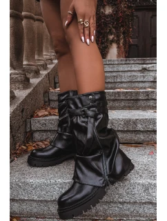 Dámské kozačky s  lemem do  s páskem Černé model 21715287 - Boto