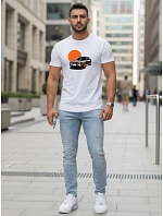 Pánske biele tričko s potlačou auta FashionStreet NX5091R
