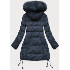 Tmavo modrá prešívaná dámska zimná bunda s kapucňou (7690)