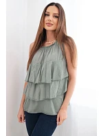 Dámská bavlněná halenka model 22147992 střihu s volány bez rukávů khaki - K-Fashion