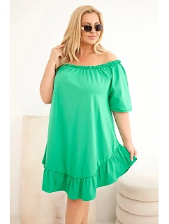 Dámske plus size bavlnené šaty s volánom zelené