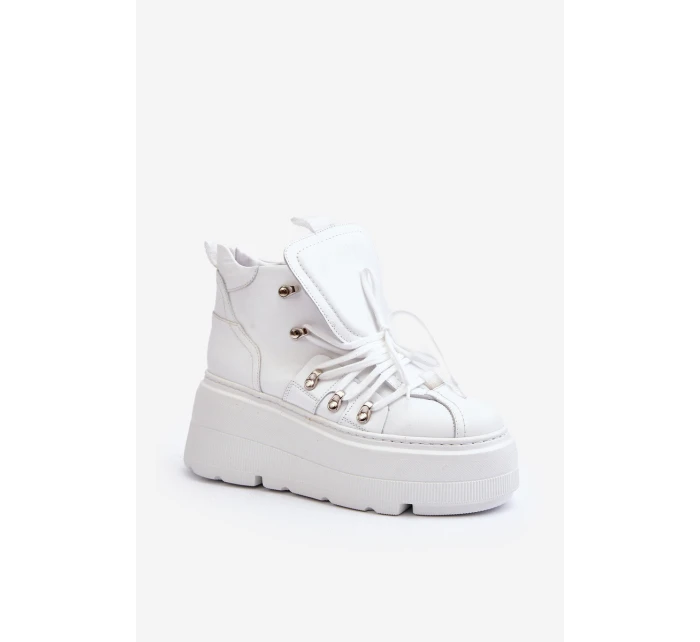 Zazoo 3416 Skórzane Damskie Buty Sportowe Białe