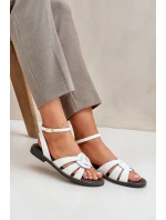 Skórzane Sandały Damskie Na Płaskim Obcasie Zazoo 3688 Białe Skórzane Sandały Damskie Na Płaskim Obcasie Zazoo 3688 Białe