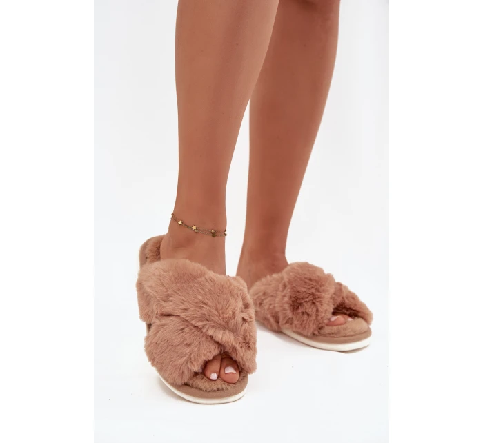 Kožešinové domácí pantofle pro ženy s se pásky Camel model 21708380 - EVENTO