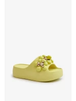 Dámske penové papuče s ozdobou na hrubej podrážke, limetkové Bremavia