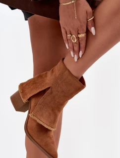 Dámske čižmy na podpätku so zavinutým lemom Idalia - ťava