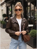 Dámska oversize kožená bunda s vysokým golierom hnedá FashionStreet TY5650