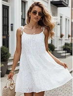 Letné dámske bavlnené šaty s priehľadným vzorom, biele, FashionStreet EY2674 Letné dámske bavlnené šaty s priehľadným vzorom, biele, FashionStreet EY2674