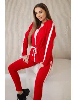 Dámska bavlnená súprava s pruhmi a sťahovacím lemom červená