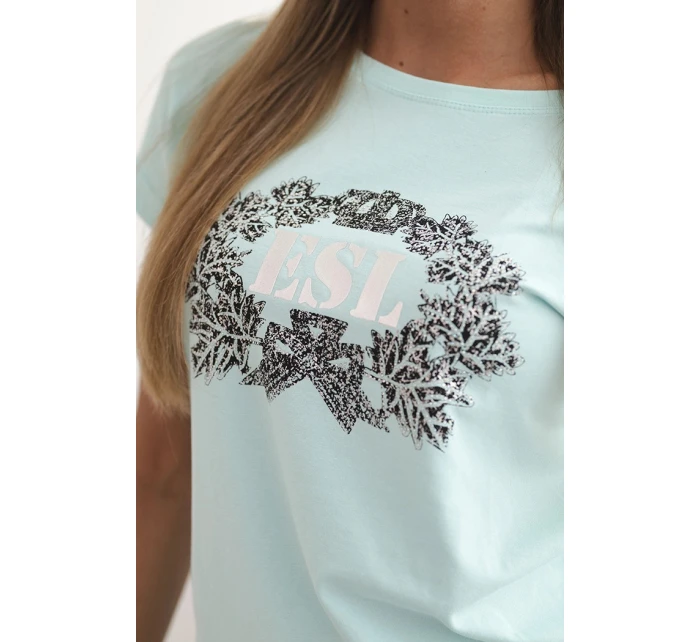 Dámska bavlnená blúzka s ozdobnou potlačou ESL mint