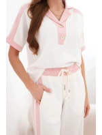 Dámska súprava s polokošeľou a širokými nohavicami maslovo púdrovo ružovej farby