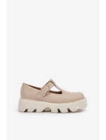 Kožené Polobotky S Přezkou model 21683956 Béžové - Zazoo
