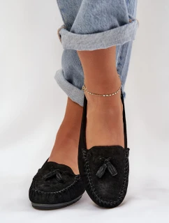 Damskie Płaskie Klasyczne Zamszowe Mokasyny S.Barski LR51-548 Czarne