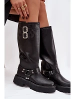 Kožené dámské kozačky s přezkami zateplené Big Star model 21758949 černé - Big Star Shoes
