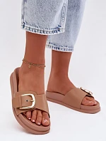 Dámské pantofle s zlatým sponou tmavě béžové Rosivana