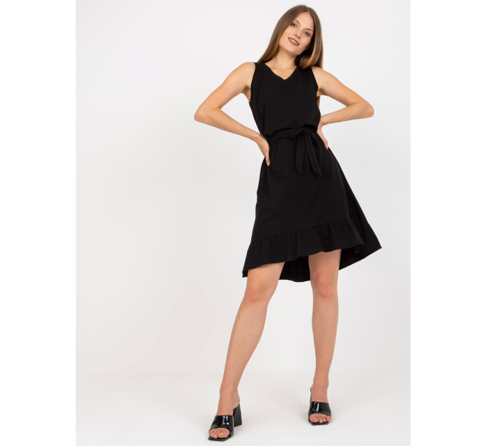 Čierne bavlnené základné šaty s volánom RUE PARIS