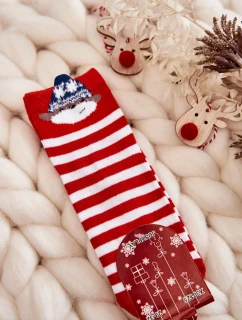 Mládež Pruhované Ponožky S Medvědem červene S Bílým
