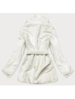 Biela dámska bunda - kožúšok s golierom (GSQ2166)