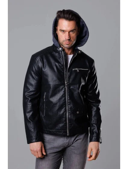 Pánska mikina z ekokože čierna (11Z8022)