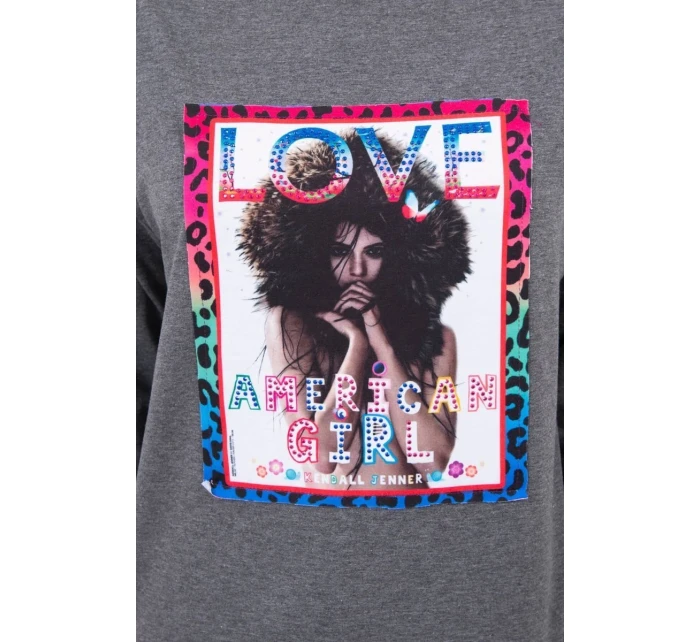American Girl grafická blúzka grafitová S/M - L/XL