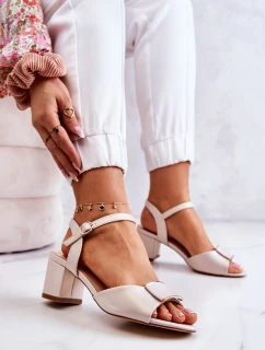 Skórzane Sandały Na Obcasie Beżowe Lorisa