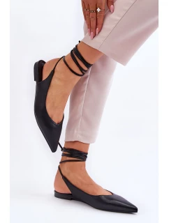 Damskie Wiązane Baleriny W Szpic Czarne Turriso