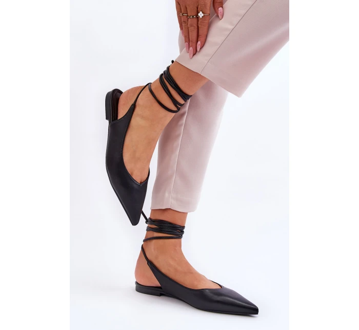 Damskie Wiązane Baleriny W Szpic Czarne Turriso Damskie Wiązane Baleriny W Szpic Czarne Turriso