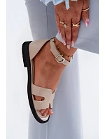 Dámské sandály z pravé kůže na ploché podrážce Vinceza 62305 Béžové