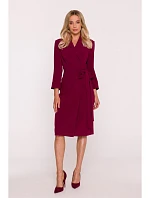 S415 Košeľové šaty viazané v páse - bordové