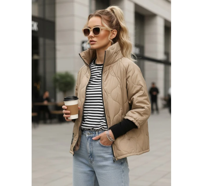 Dámska prešívaná prechodná bunda v ťavej farbe FashionStreet TY5543