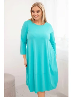 Dámská bavlněná sukýnka Plus Size s ohrnovacími rukávy a kapsami mátová