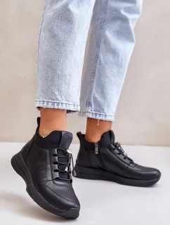 Zateplené Sportovní Kožené Boty Na Zip Černé model 21672027 - Artiker