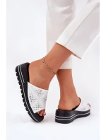 Skórzane Klapki Damskie Na Koturnie Vinceza 41477 Białe