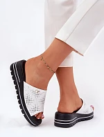 Skórzane Klapki Damskie Na Koturnie Vinceza 41477 Białe