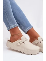 Dámské pěnové pantofle s páskem a sponou béžové model 21997775 - EVENTO