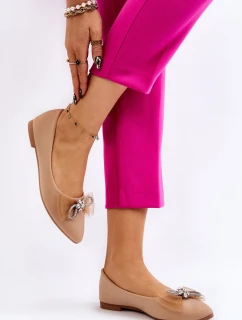 Damskie Baleriny W Szpic Z Ozdobną Kokardą Ciemnobeżowe Luminous