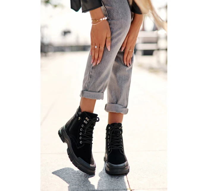 Ocieplane Zamszowe Damskie Botki Trapery Czarne Jailina Ocieplane Zamszowe Damskie Botki Trapery Czarne Jailina