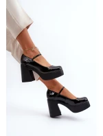 Półbuty Damskie Lakierowane Na Platformie I Słupku Big Star NN274004 Czarne Półbuty Damskie Lakierowane Na Platformie I Słupku Big Star NN274004 Czarne