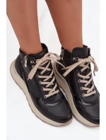 Sportovní dámské boty na platformě z přírodní kůže model 21713749 Černé - Zazoo
