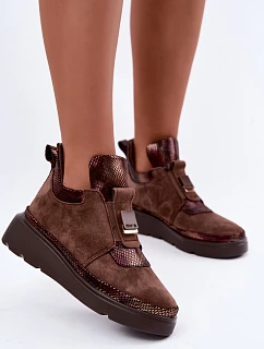 Dámské semišové polobotky na platformě  hnědé model 22368485 - T.Sokolski