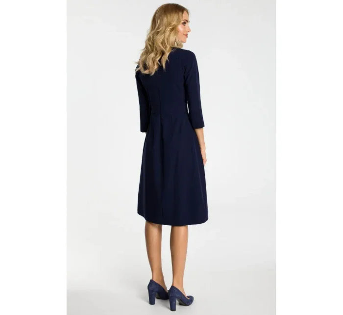 M335 Šaty s prednými záhybmi - tmavomodré